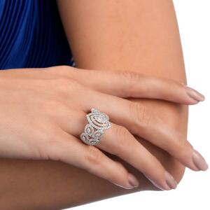 Silver Toned Marquise Necklace Set image 3