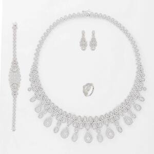Silver Toned Pear Necklace Set image 2