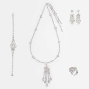 Silver Toned Asscher Necklace Set image 1
