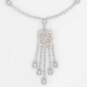 Silver Toned Asscher Necklace Set image 2