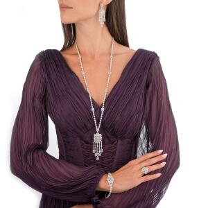Silver Toned Asscher Necklace Set image 7