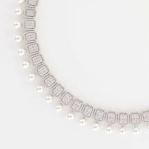 Silver Toned Pearl Necklace Set image 2