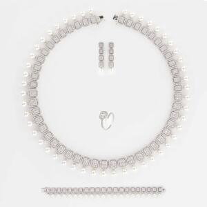 Silver Toned Pearl Necklace Set image 1