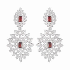 Silver Toned Pearl Necklace Set-Wine Reddish image 2