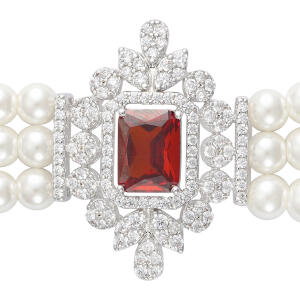 Silver Toned Pearl Necklace Set-Wine Reddish image 6