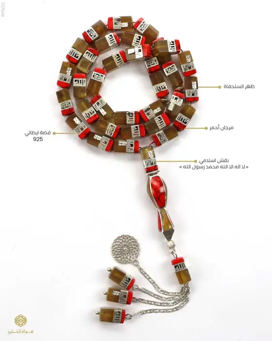 مسباح فضة مطعم بالمرجان وظهر السلحفاة image 0