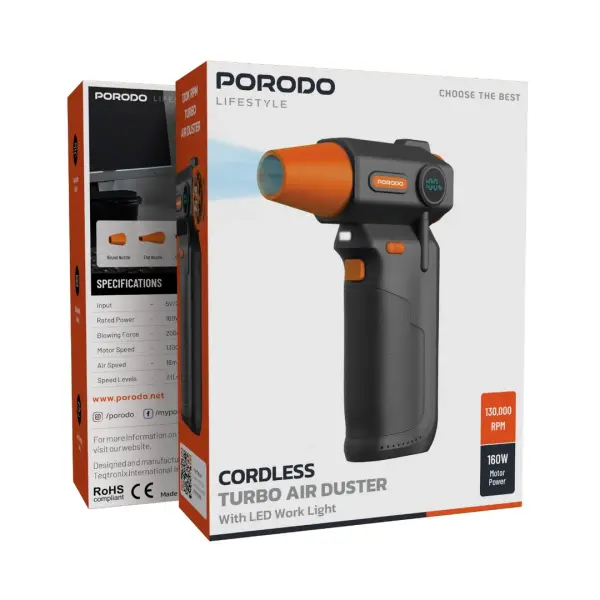 منفاخ هواء لاسلكي 160 واط بطارية مزدوجة بورودو Porodo Dust Blower Fan image 5