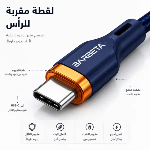 واير USB-C إلى USB-C بقوة 65W | شحن فائق السرعة | 1 متر   كفاله سنه على الكسر او القطع تبديل مرا واحده وكفاله سنتين على العيوب المصنعيه image 1