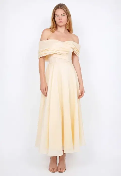 Draped Off-Shoulder Midi Dress image 1