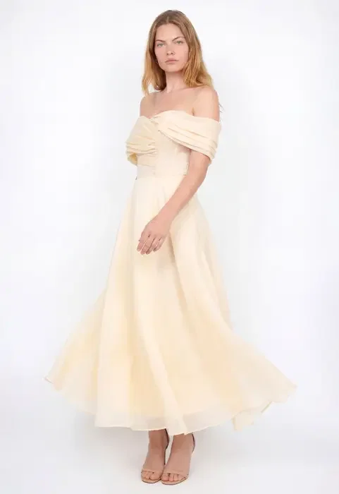 Draped Off-Shoulder Midi Dress image 3