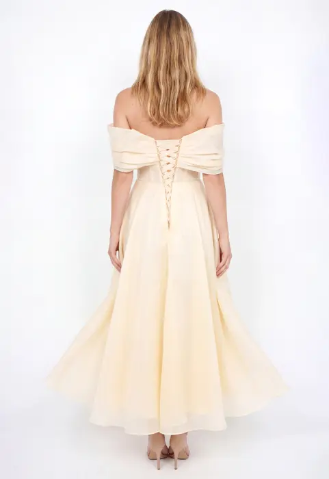 Draped Off-Shoulder Midi Dress image 7