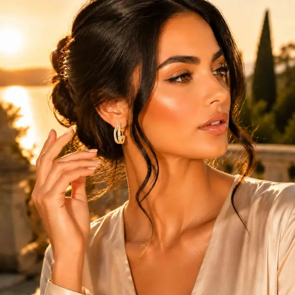 أقراط سيمي هوب ذهبية مرصعة بالزركون image 0