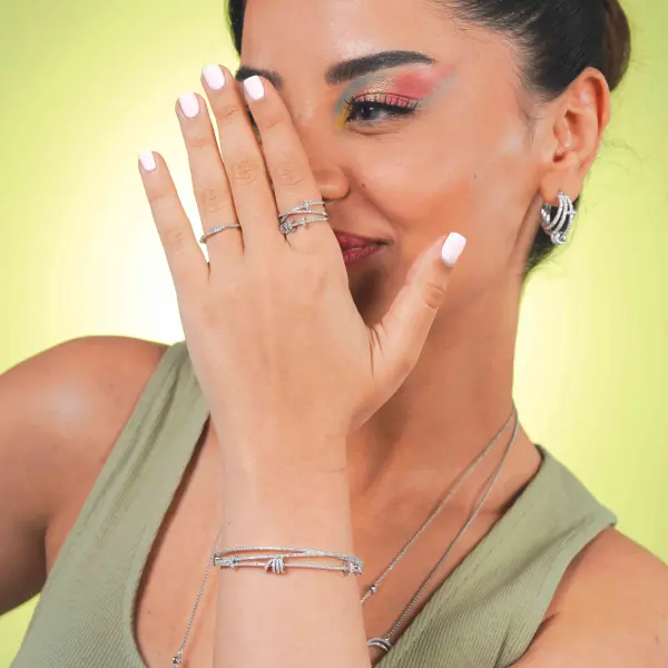 خاتم سهرة فضي أبيض image 4