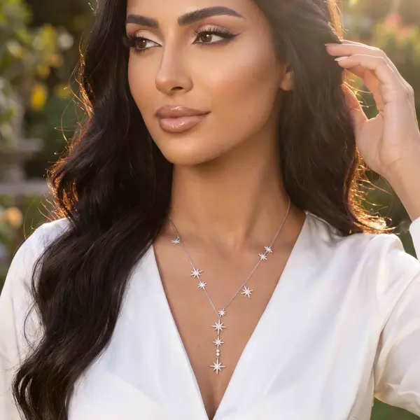عقد فضة النجوم الطويل المرصع بالزركون image 0