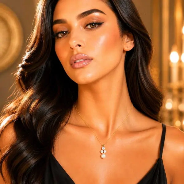سلسال مطلي بالذهب مرصع بلؤلؤة مستديرة image 0
