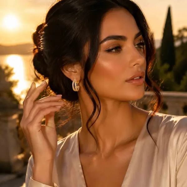 أقراط سيمي هوب ذهبية مرصعة بالزركون image 0