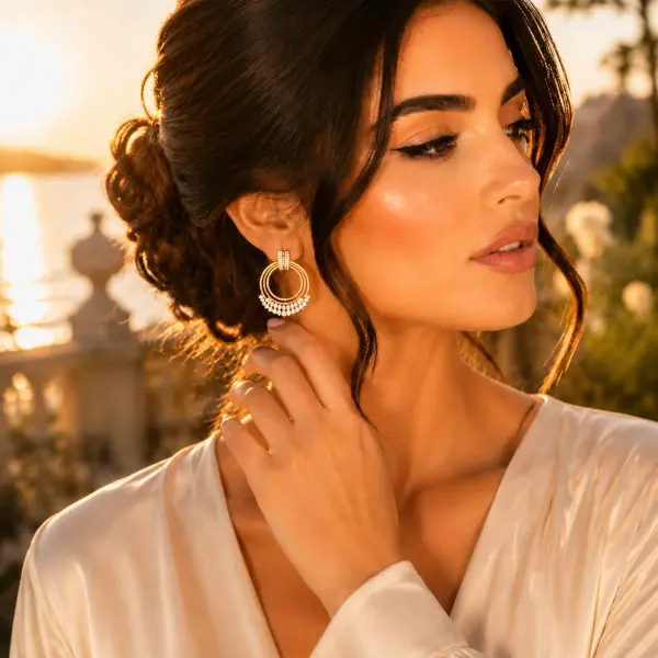أقراط سهرة ذهبية دائرية مرصعة بالزركون image 0