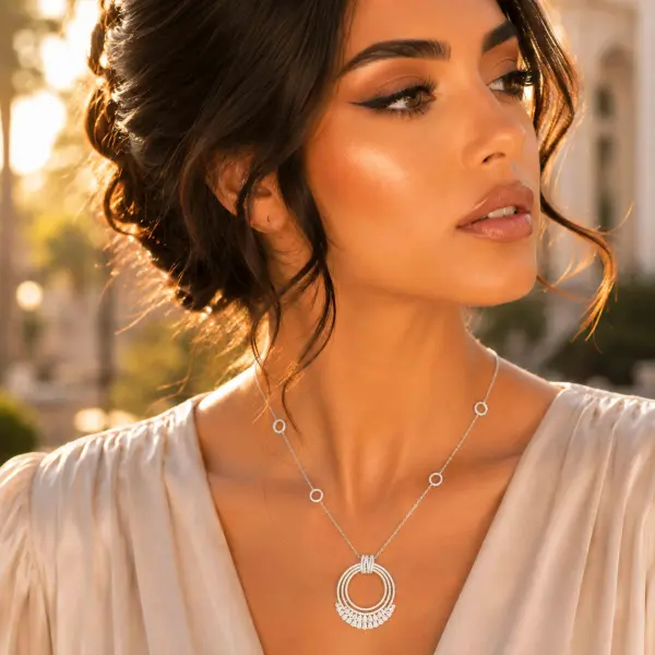 Rhodium Zircon Circle Necklace image 0