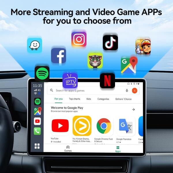 كارلينكت اندرويد تي بوكس امبينت، كوالكوم 6225 مع 8+128GB، شبكة اتصال خلوية، 4G، فيديو IPTV، بطاقة SIM/TF، تطبيقات تحميل جوجل بلاي، مناسب فقط لسيارات كاربلاي السلكية image 1