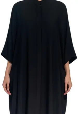 عباية سوداء واسعة بأكمام كيب وقماش كوبرا – Abaya Style image 1