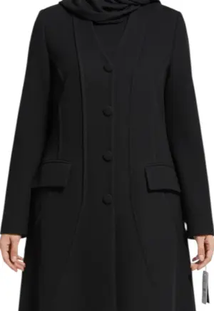 عباية سوداء صيفية بأزرار أمامية وقماش كوبرا – Abaya Style image 1