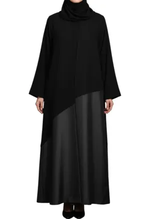 عباية سوداء بتصميم ساتان عصري – Basic Abaya image 0