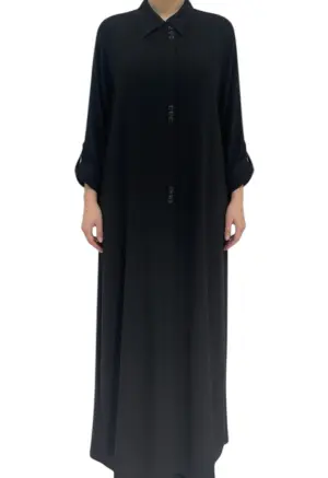 عباية سوداء كلاسيك بأزرار أمامية – Abaya Style image 0