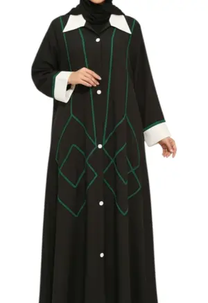 عباية سوداء صيفية بتطريز أخضر من Bazar Elegance image 0