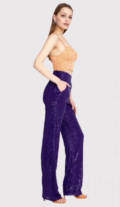 Women's 2 Piece Set - Purple Sparkly Sequin Long Sleeve Jacket and High Waist Straight Pants, Luxury Evening Party Suit image 6