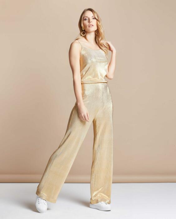 Women's long pants in gold, for spring/summer, formal wear for holiday parties and vacation trips image 1