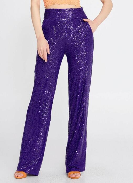Women's 2 Piece Set - Purple Sparkly Sequin Long Sleeve Jacket and High Waist Straight Pants, Luxury Evening Party Suit image 2