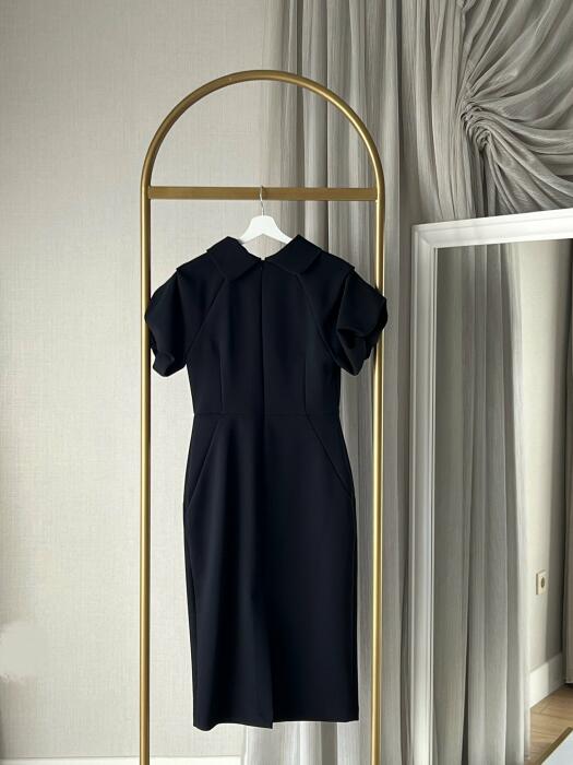 Women's round neck dress with large bow detail and elegant design with short sleeves image 6