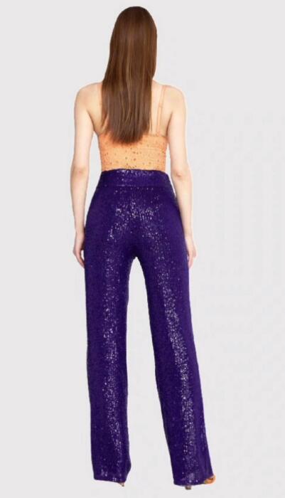 Women's 2 Piece Set - Purple Sparkly Sequin Long Sleeve Jacket and High Waist Straight Pants, Luxury Evening Party Suit image 7