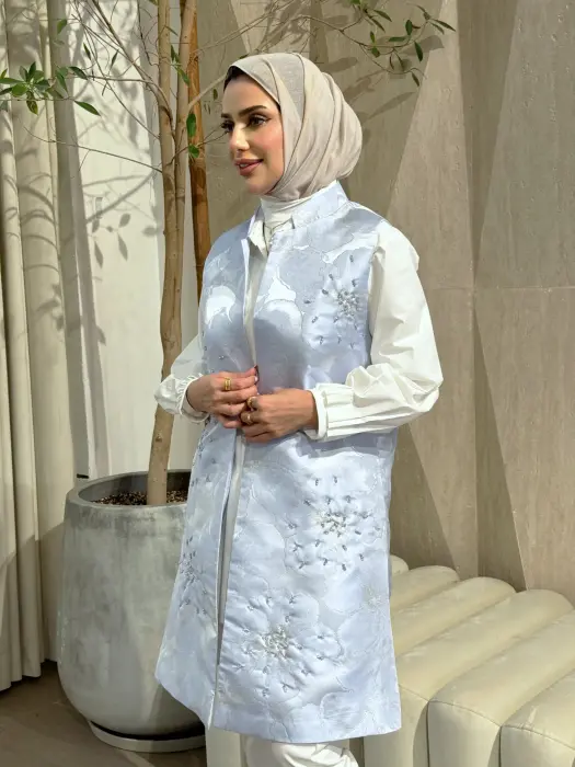 Elegant jacquard gilet - Cyan - 1 image 2