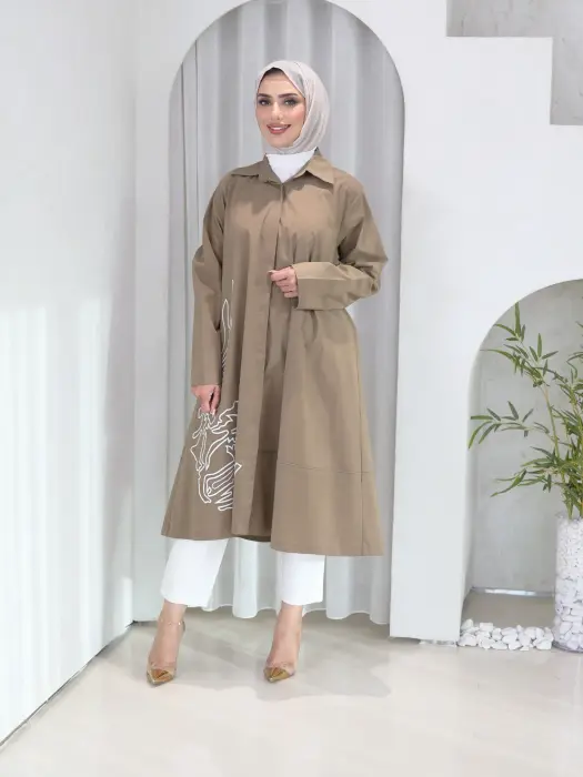 قميص طويل من القطن البوبلين - بيج كموني - 1 image 0