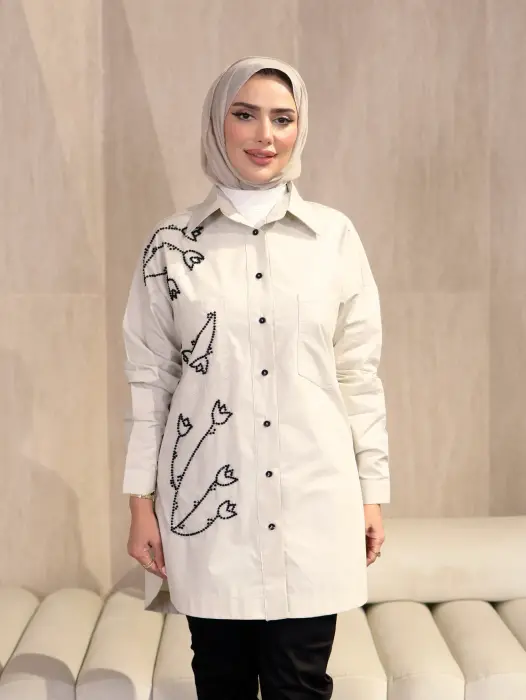 قميص بشك يدوي - بيج فاتح - 1 image 1