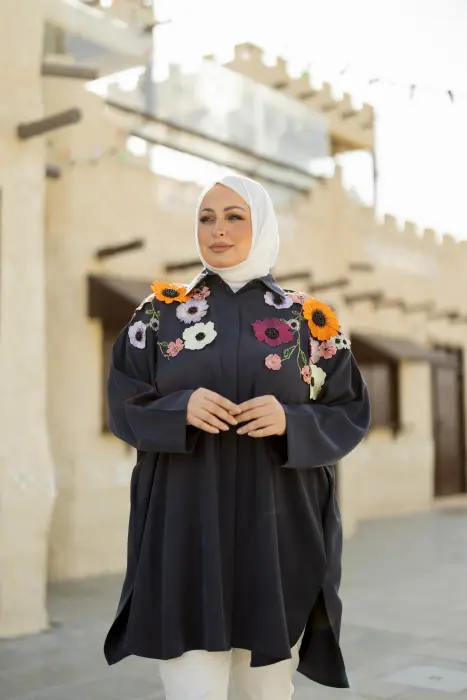 قميص من قماش التنسل - رمادي غامق - FS image 9
