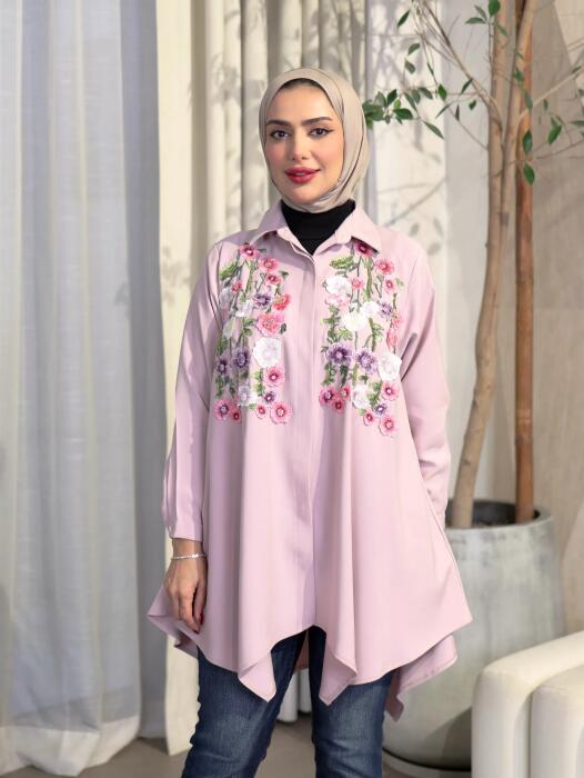 Tencel shirt with roses-Pink-2 image 1