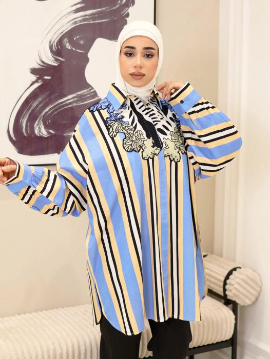 قميص مخطط من القطن-مقلم ازرق-fs image 1