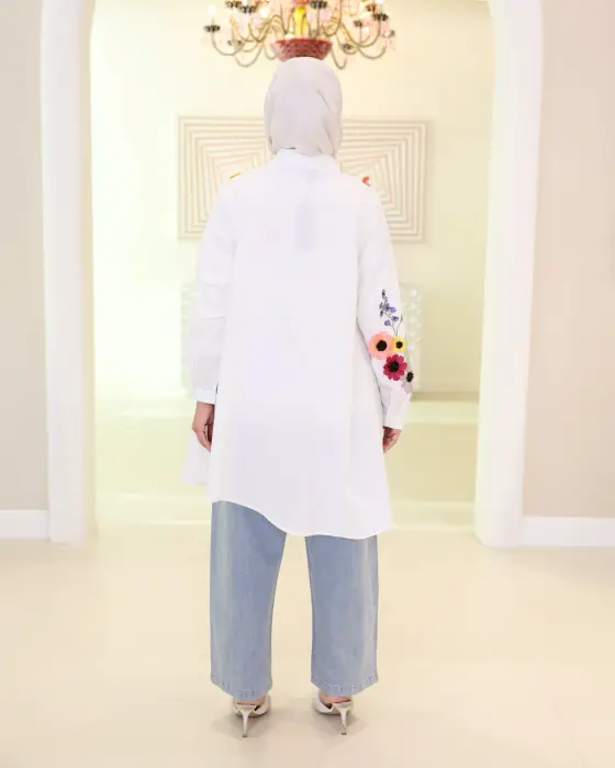 قميص قطني بكسرات انسيابية-اوف وايت-1 image 2