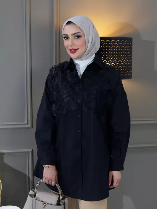 قميص بورود أنيقة - اسود - 2 image 1