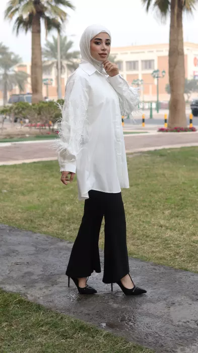 قميص مزين بريش ناعم - اوف وايت - 3 image 3