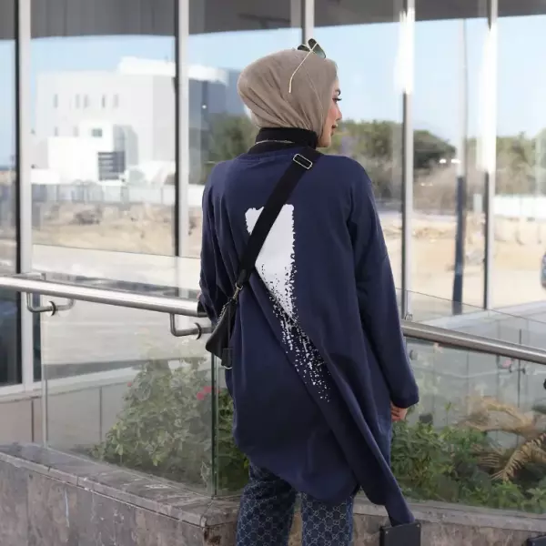 بلوزة من القطن مع طباعة - كحلي - FS image 3