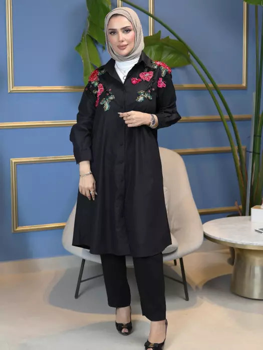 قميص طويل من القطن - اسود - 2 image 0