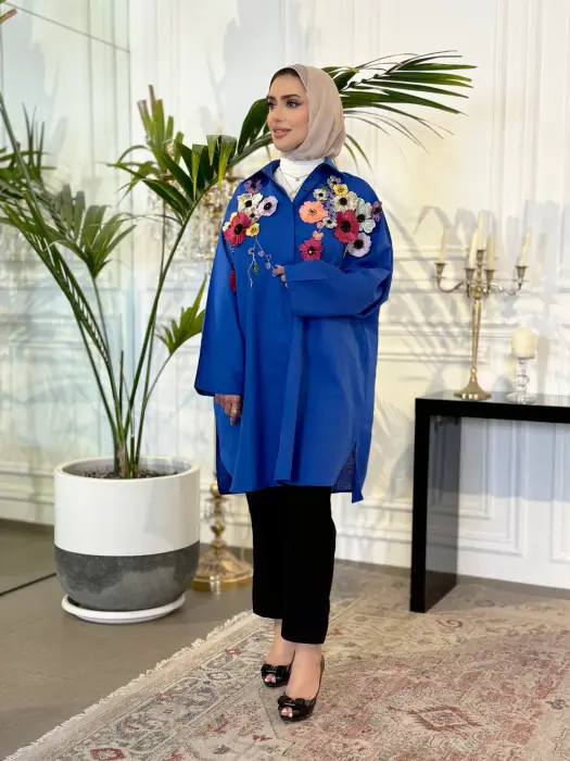قميص من اللنن مع ورد وشك image 13