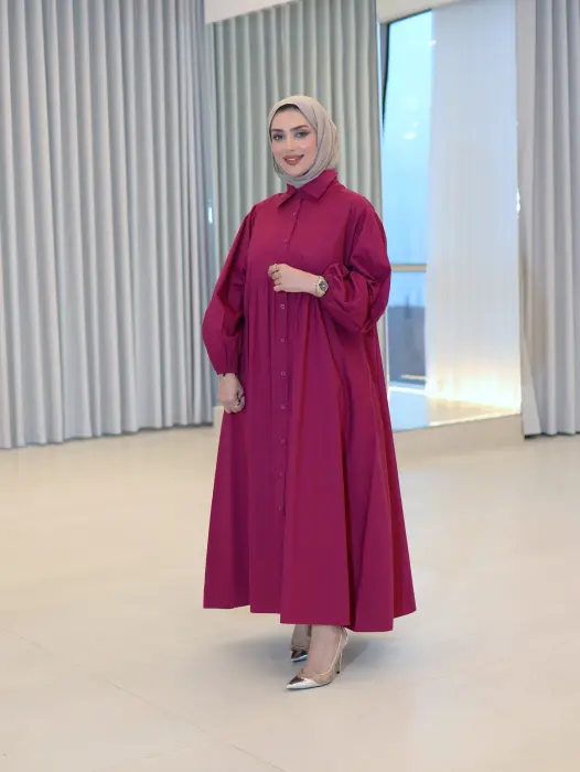 فستان قطني عصري - فوشي - FS image 0