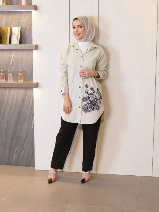 Cotton Shirt with Floral Embroidery image 0