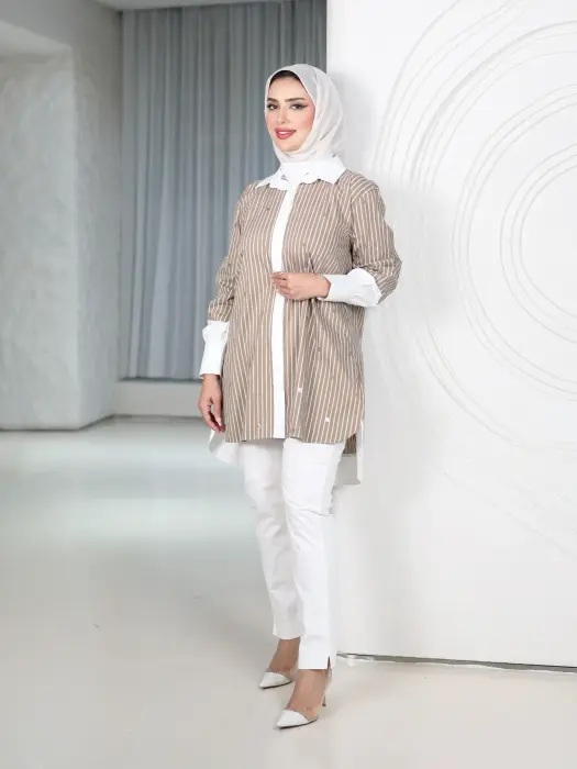 Sequin Shirt - Striped Brown - 3 image 0