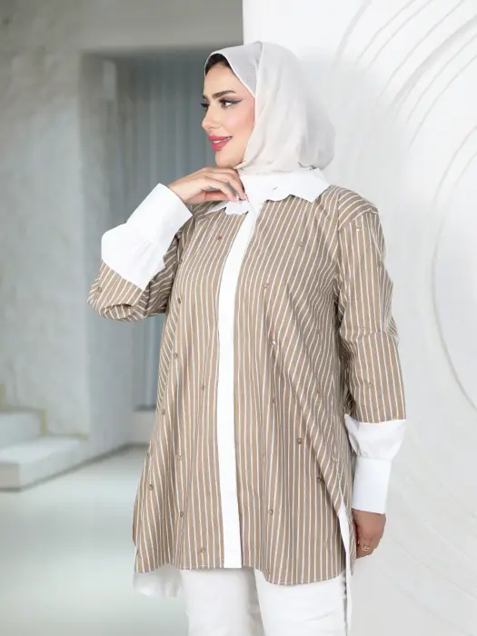 Sequin Shirt - Striped Brown - 3 image 1