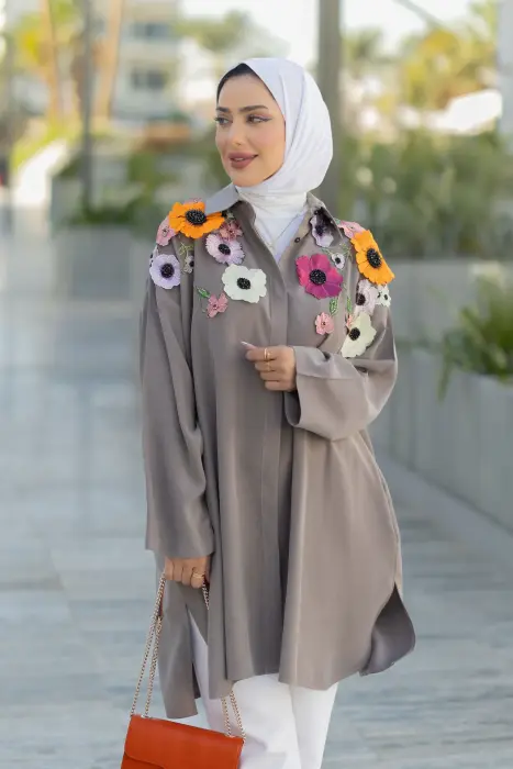 قميص من قماش التنسل - رمادي غامق - FS image 2